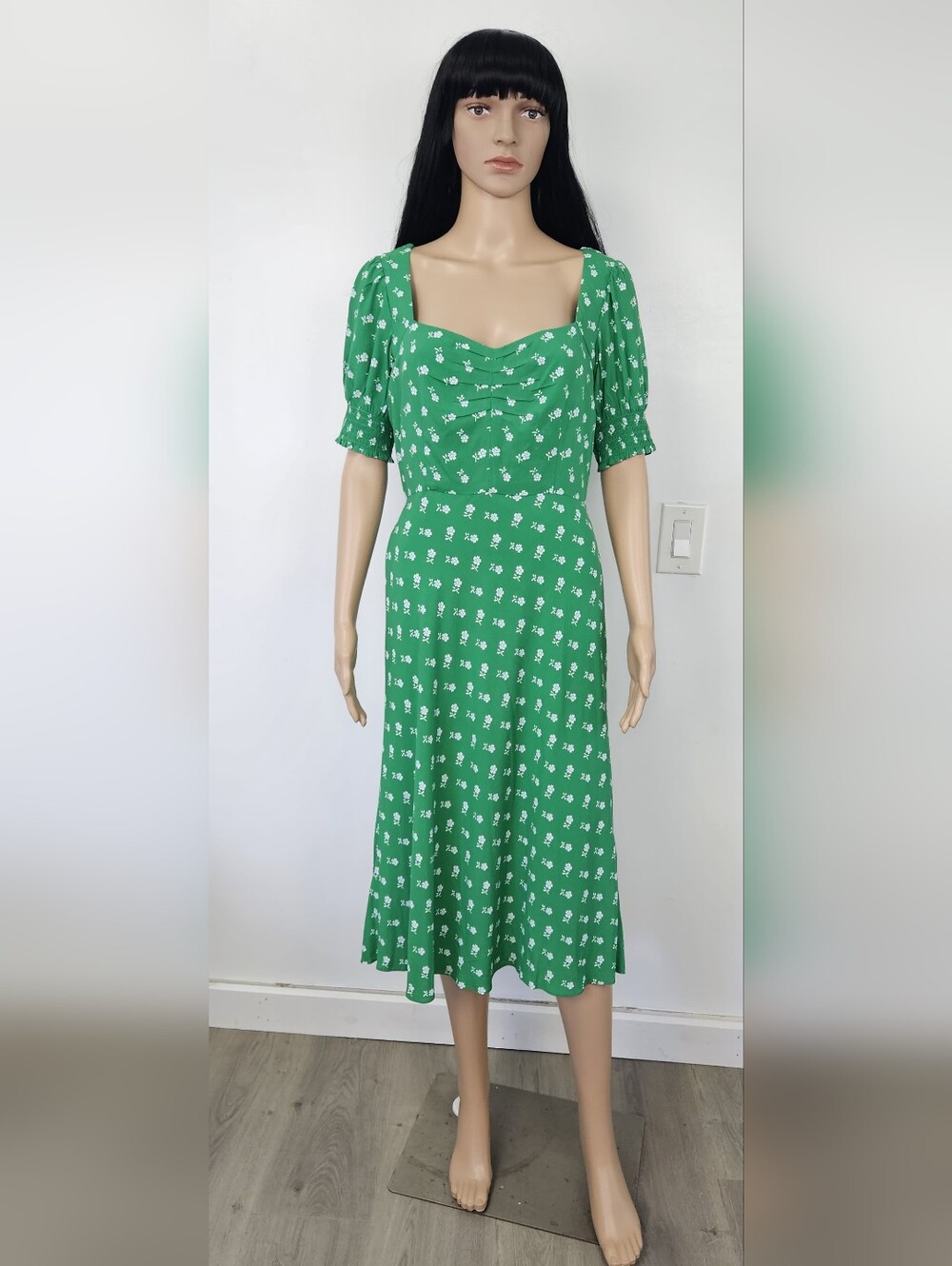 J. Crew Green Floral Midi Dress with Sweetheart Bodice